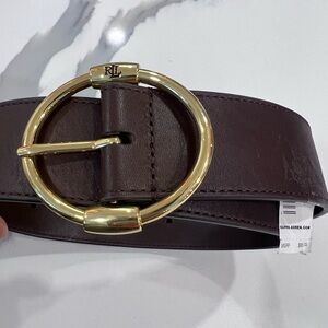 Ralph Lauren Dark Brown Belt with Gold Circle Buckle